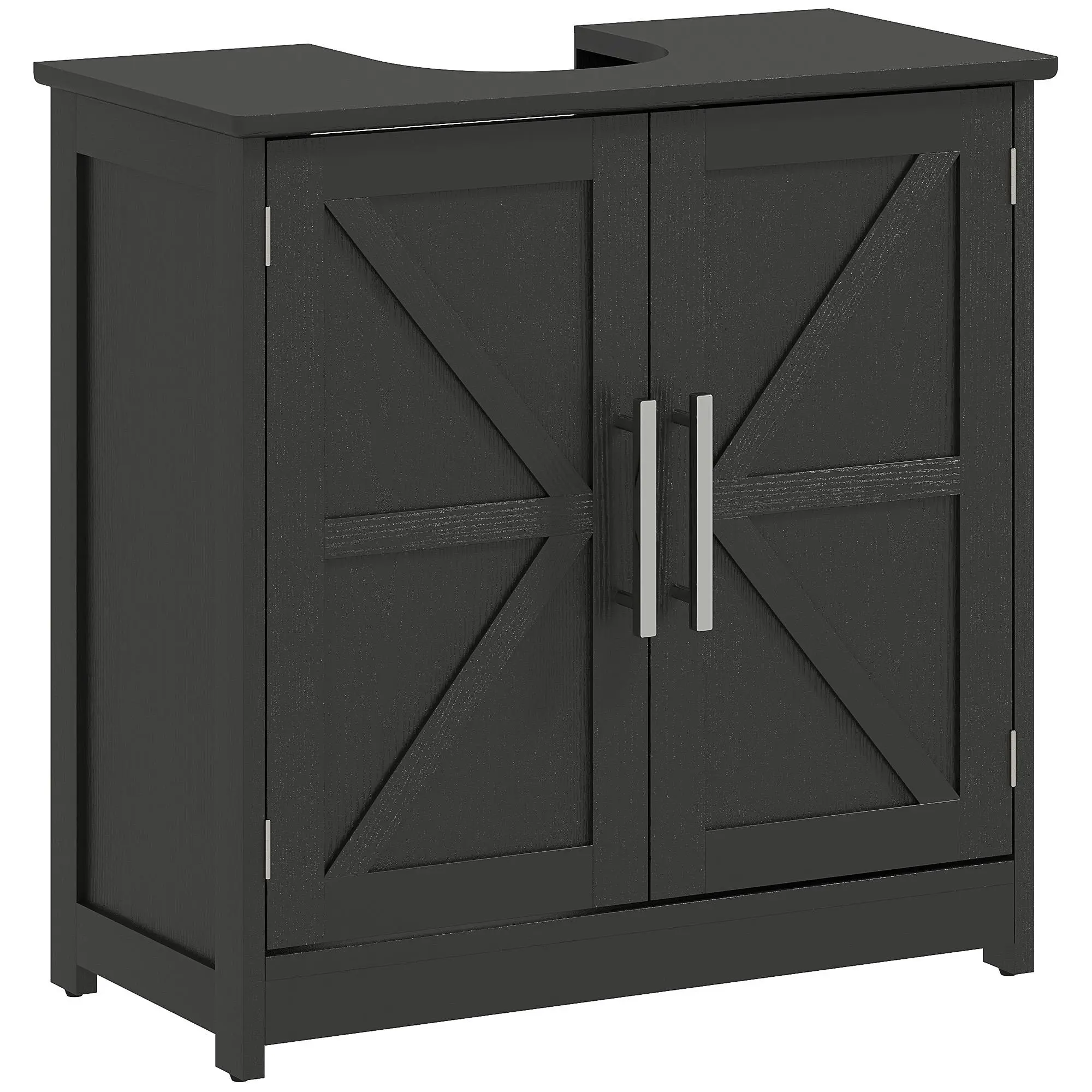 HOMCOM Pedestal Sink Storage Cabinet, Farmhouse Freestanding Bathroom Sink Cabinet with 2 Barn Doors and Adjustable Shelf, Distressed Black