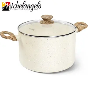 MICHELANGELO 8 Quart Stock Pot with Lid, Nonstick Cooking Pot, 8 Qt Soup Pot with Lid, Induction Pot for Cooking, Stockpot with Healthy Coating, White