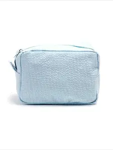 Women's & Girls' Toiletry Organizer | Striped Seersucker Ruffled Cosmetic Bag | Large-Capacity Zippered Travel Pouch | Travel Cosmetic Bags