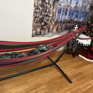 【Deal】Double Hammock with Space Saving Steel Stand Heavy Duty 2 Person Standing Hammocks 450lb Capacity for Outside Garden Yard with Portable Carrying Bag