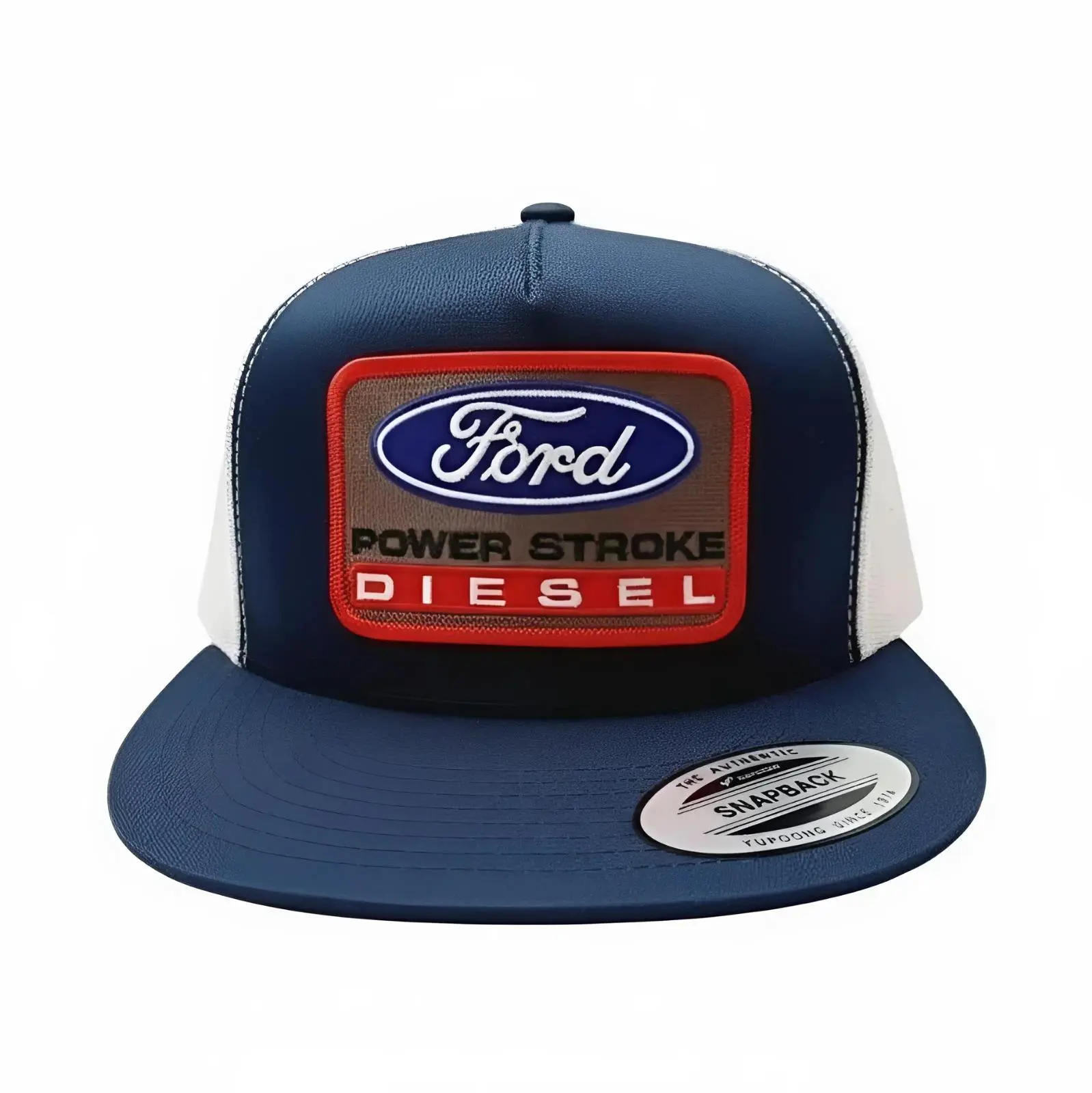 Ford Power Stroke Diesel Trucker Hat | Navy/White Snapback Cap | Embroidered Patch Mesh Back Adjustable Hat for Men & Women | Stylish Gift for Ford Fans