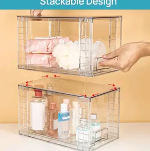 Stackable Storage Drawers - Clear Plastic Organizer for Bathroom & Kitchen - Stackable Design for Easy Storage & Organization