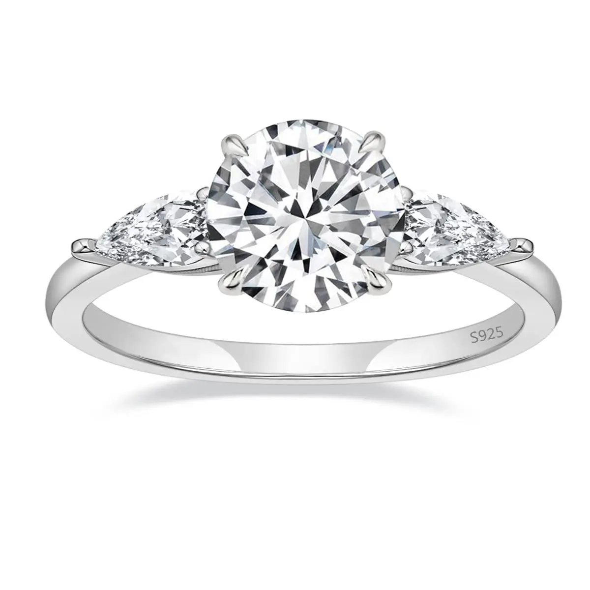 EAMTI 2CT 925 Sterling Silver Engagement Rings for Women Round Cut 3-Stone Promise Rings for Her Cubic Zirconia CZ Wedding Bands