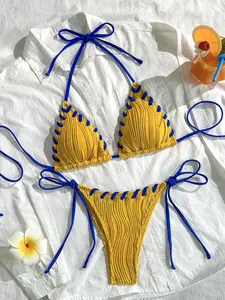 Women's Sexy Solid Color Bikini Strapless Triangle Panties, European Style Beach Vacation Swimwear, Casual Swimsuit