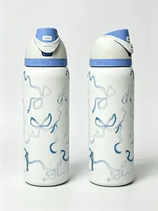 Owala 32 oz classic ribbon blue pattern printed travel cup, equipped with three-layer cup wall insulation layer, flip lid straw cup cover, all-weather hydration portableinsulated cup,daily use cupware, printed drinking cup, bottled water storage cup ···