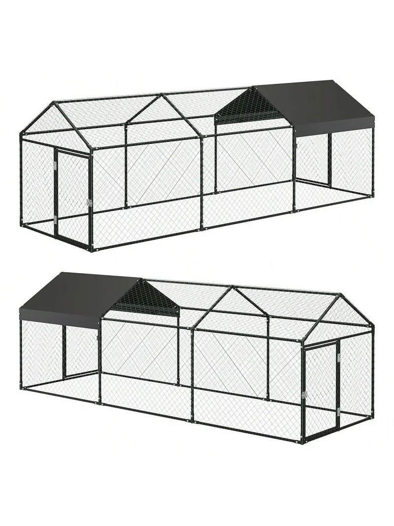 Large Metal Chicken Coop Chicken Run With Cover, Portable Poultry Cage Walk In Hen House, Outdoor Backyard Farm Animal Enclosure Crate Pet Playpen Exercise Pen For Rabbit Duck