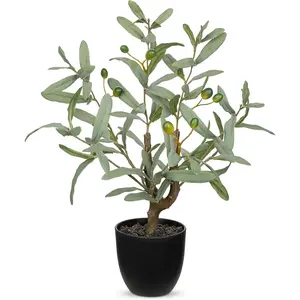 Small Faux Olive Tree 18.9" Artificial Olive Plant with Black Pot Decorative Fake Olive Tree for Home Office Table Farmhouse Décor