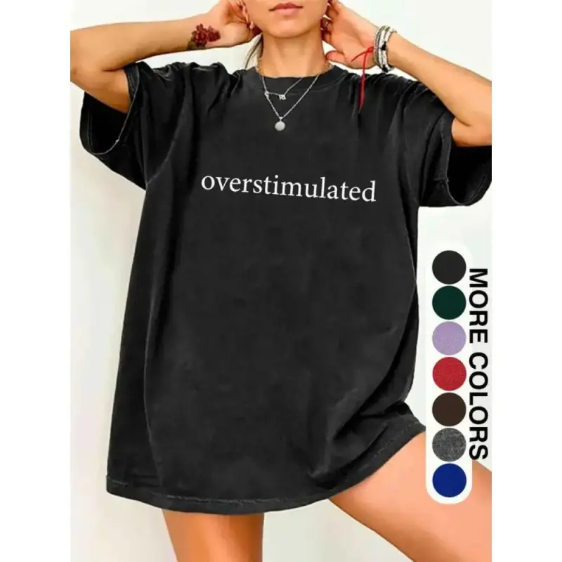 Women's Chic Cotton Comfortable Streetwear T-Shirt - Unisex, Drop Shoulder, Half Sleeve, Round Neck, Casual Letter Graphic Top for Daily Wear, Going Out, Tshirt, Lady, Basic, Line Dry, Sexy, Valentines Day, Cute, Cold Wash, Elegant, Holiday