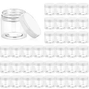 36 Pack 2 OZ Plastic Jars Round Clear Cosmetic Container Jars with Clear Lids, Perfect for Lotion, Slime，Cream, Ointments, Makeup, Eye Shadow, Samples, Pot, Travel Storage