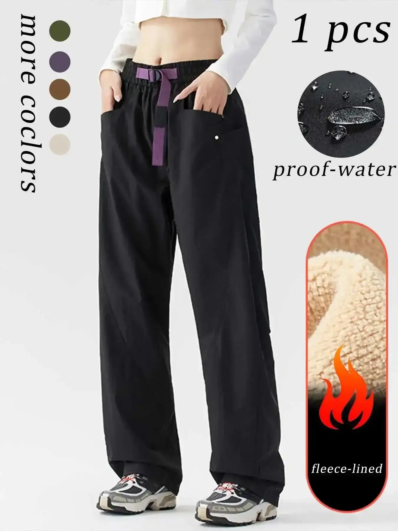 Women's Outdoor Hiking Pants, Windproof Waterproof Fleece Lined Thickened Loose Fit, New Trendy Mountain Climbing Workwear, Outdoor Essential, Trousers, DailyEssential, MustHaveBasics, CasualStyle, EverydayEssential
