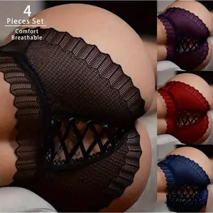 【50%+Off today】4-Piece Lace Women's Panties Set - Sexy & Breathable Comfort with Back Lace Design - Perfect for Date Nights & Special Occasions look High Waisted Ruched Swim Bottoms Color Block Contrast Sporty Bikini Can be used with a raincoat
