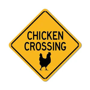 Chicken Crossing sign Funny Road Sign Novelty metal sign Chicken Coop Rooster Hen Garden Home Decor, 8x8 inch
