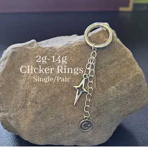 2g 4g 6g 8g 10g 12g 14g Goth Star Moon Chain Hinged Clicker Ring Hoop punk Gauges Earring piercing ear alt silver plug charm septum dangle