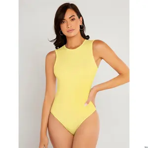 Bodysuit Tank Neck Round tiktok BASICS Solid Fitted