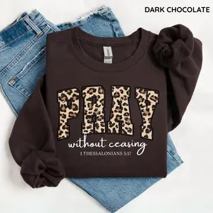 Pray Christian Sweatshirt, Leopard Faith Sweatshirt, Cheetah Print Bible Verse Pullover, Trendy Christian Gift, Teen Faith Apparel, Religious Crewneck