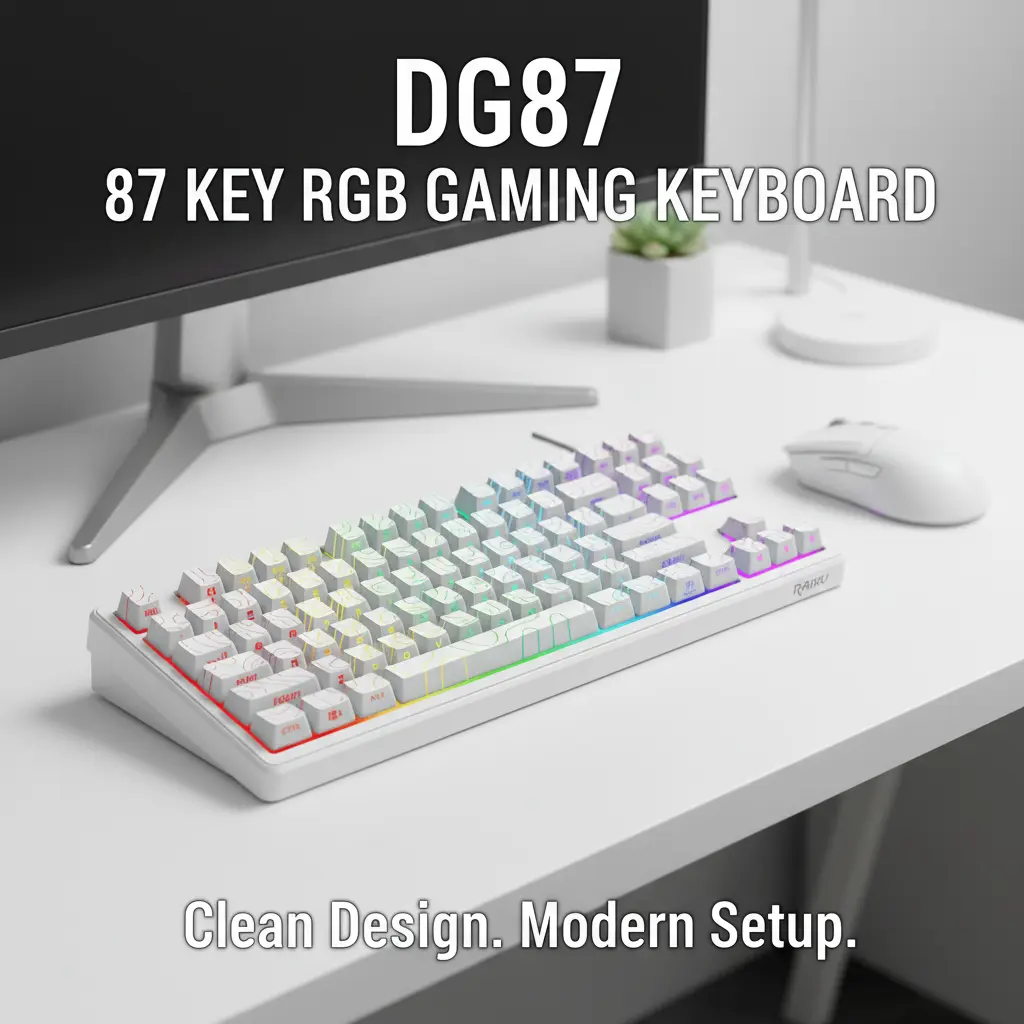 DG87 87 Key RGB Gaming Keyboard, TKL Wired Mechanical Feel Keyboard with Unique Contour Design, Compact PC Keyboard for Gaming Setup, Desk Setup, Study & Office