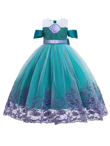 Mermaid Costume for Girls, Cold Shoulder Bow Back Sequins Dress, Embroidered Tulle Dress, Party Princess Tutu Dress for Birthday Party Holiday, Kids Clothes for All Seasons
