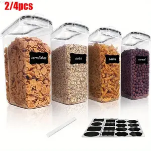 BPA-free plastic sealed food storage box 2.5L/88oz - 4-piece set with label, black, dishwasher compatible, stackable design, suitable for grains, snacks, sugar - Space-saving kitchen storage, grain dispenser, modern kitchenwareC38tool que