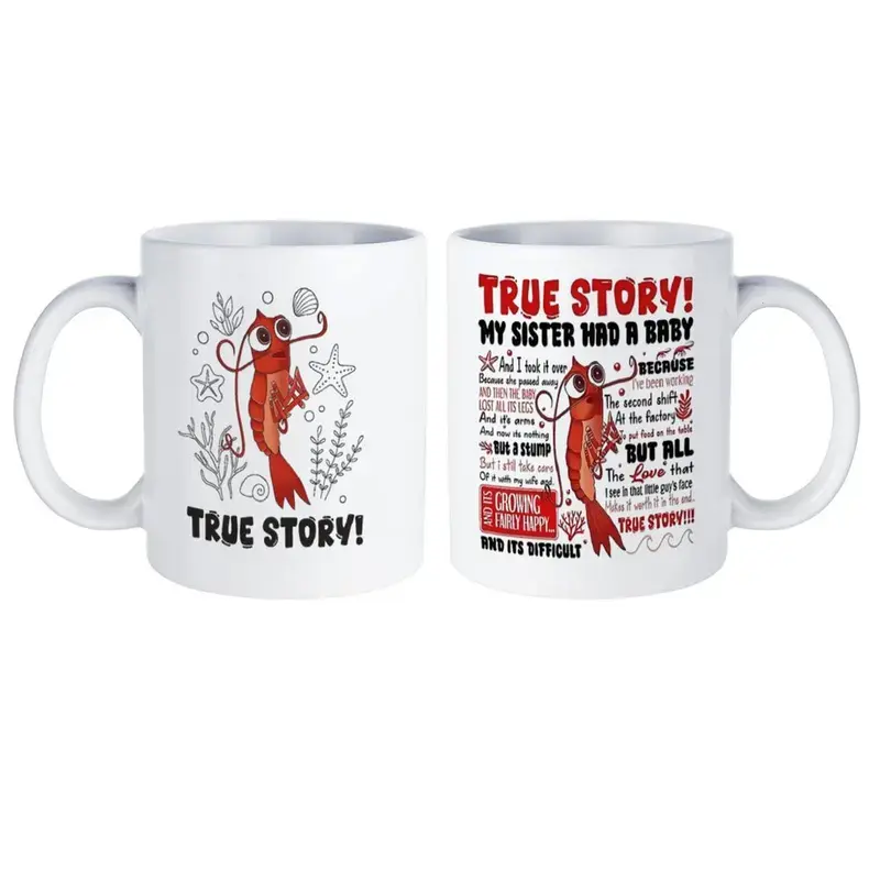 Poor Shrimp Mug, Funny Meme, True Story Movie Quotes Coffee Cup, 11oz Tea Cup, 15oz Large White Ceramic Mug, Kitchen Drinkware, Gift for Friends, summer vibes mug