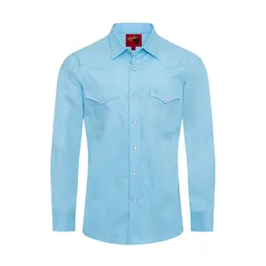 Men's Western Solid Twill Shirt-AC108L-LT BLUE