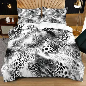 2/3 Pcs Ink Black-White Leopard Print Bedding Comforter Set, Duvet Cover Set, Comforter & 1/2 Pillowcases (no filler), All-Season, Fits Home Decor, Ideal for Chinese Art Style Fans