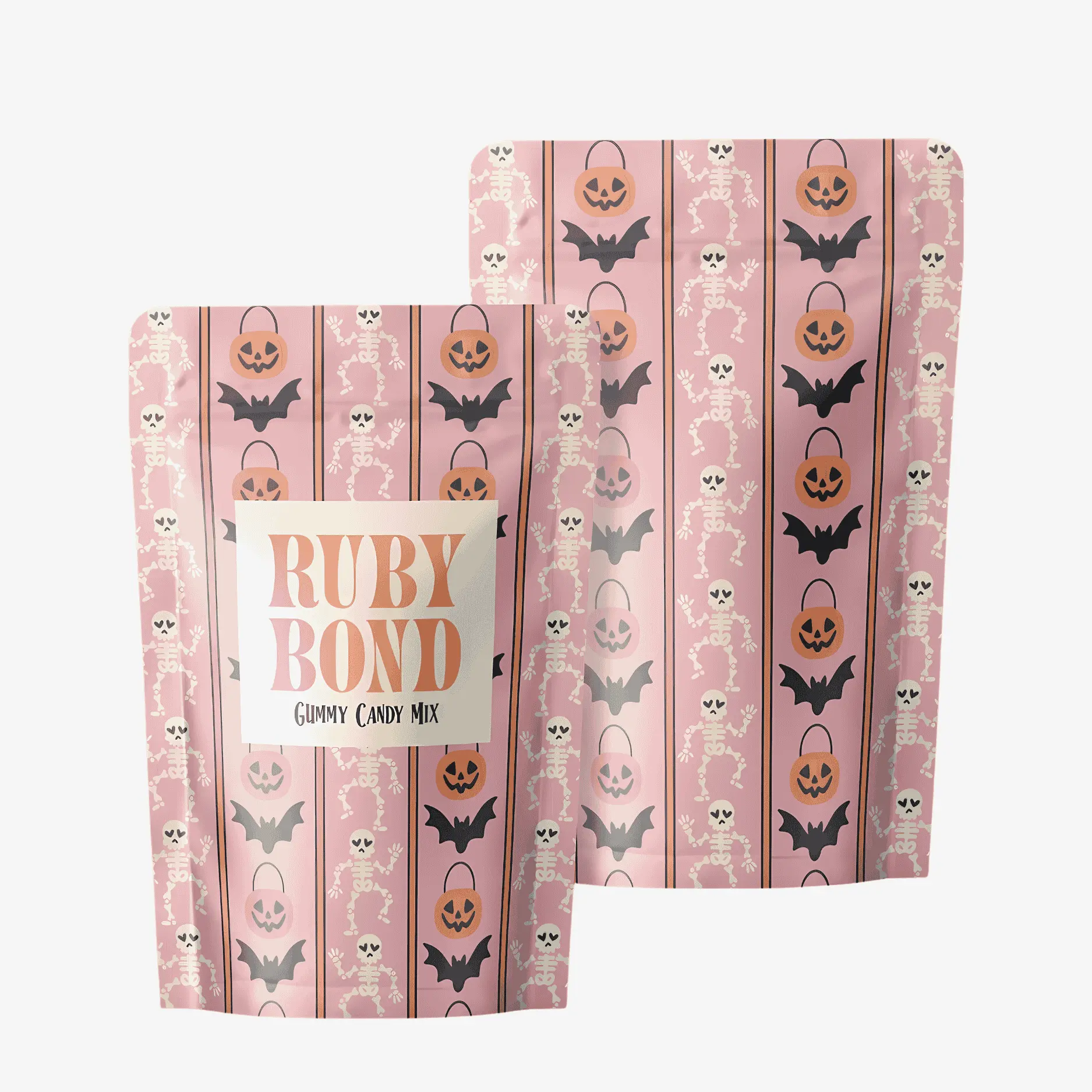 Ruby Bond Spooky Sweetheart Candy Mix Bag - Pink Halloween Design with Sour Worms, Grape Cats, & Black Cherry Bats - 8 oz Gummy Treats