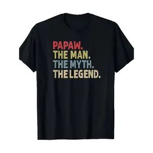 Papaw Men's Mythical Legend A Humorous Black Cotton T-shirt for Grandfather [Cool Design] Street Trending Style Women's Tee Comfortable Cotton Round Neck Shorts Same Gender Design and Sleeves Men's T Shirts