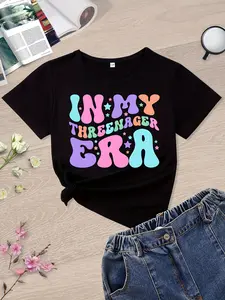 PUEMCO Kids' "In My Threenager Era" Graphic T-Shirt - Soft Cotton Short-Sleeve, Casual Funny Top for Boys & Girls, Funny Print Shirts, Child-Size Girls' T-Shirts