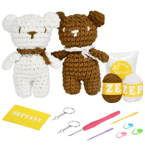 Crochet Kit for Beginners, Beginner Crochet Knitting Kit Kits for Beginners Adults, Step-by-Step Video Tutorials, Crochet Starter Kit for Beginner- 2Pcs Little Bears