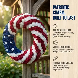 4th of July Patriotic Wreath, Handcrafted Americana Decor for Memorial Day, Front Door Wall Home Decoration – Blue