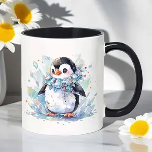 Cartoon Penguin Pattern Coffee Mug, Cute Penguin Design Ceramic Mug, Drinking Cup for Home & Office, Gift for Winter Lovers, Drinkware, Ceramic Printed Drinkware