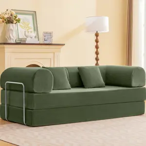 Perri 79" Modular Compressed Sofa/Boneless Couch with Corduroy Upholstery, Lumbar Pillows & Metal Support By FOA
