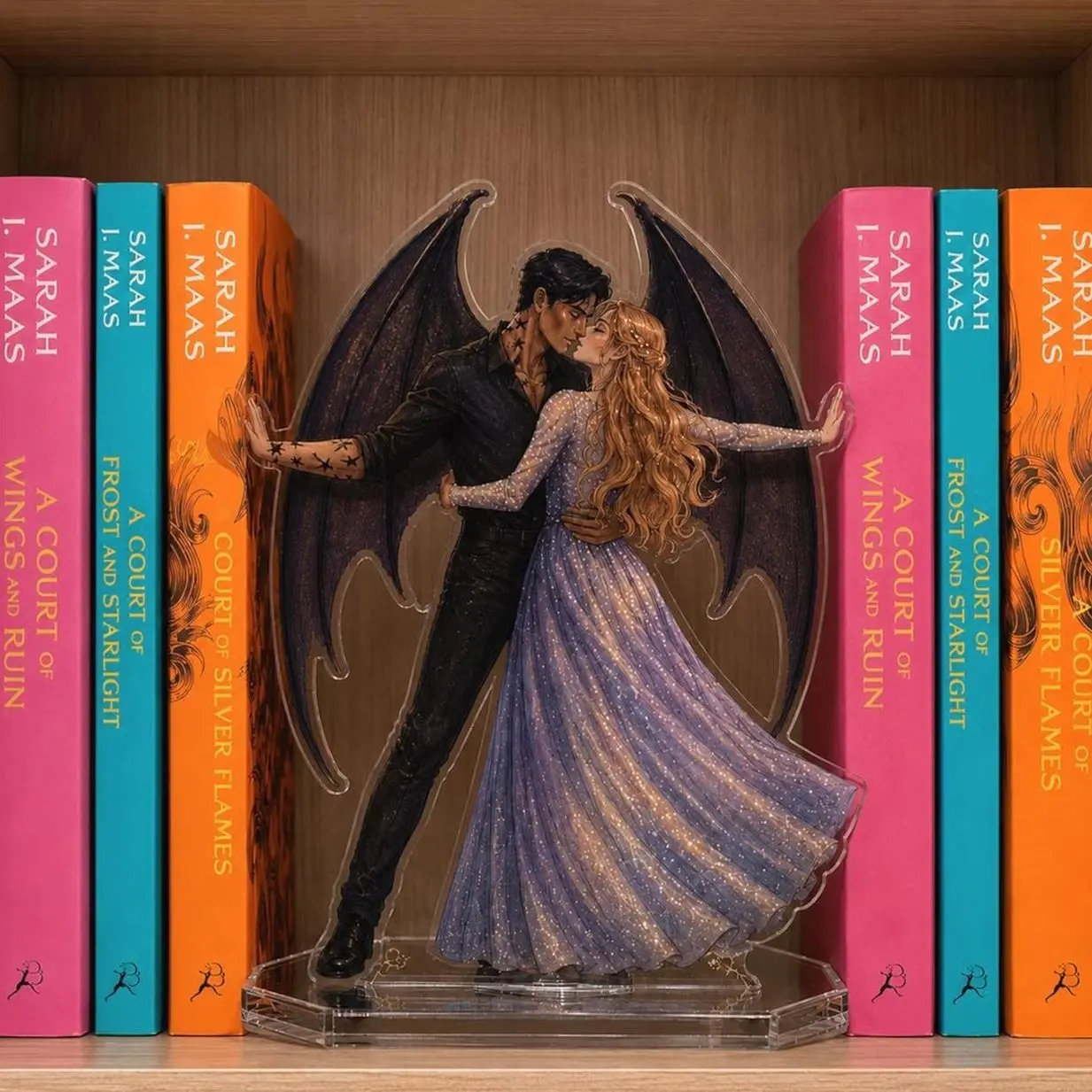 Feyre and Rhysand Bookend Standee, ACOTAR Inspired Acrylic Bookshelf Decor, Night Court Fantasy Romance Gift, Book Lover Shelf Display