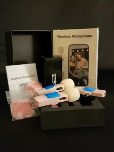 PASTEL PINK - 2 pcs Wireless Lavalier Lapel Microphones for Smartphones and Audio Devices, Type-C or Lightning, Portable Rechargeable USB Wireless Lavalier Microphone Set wireless  lavalier