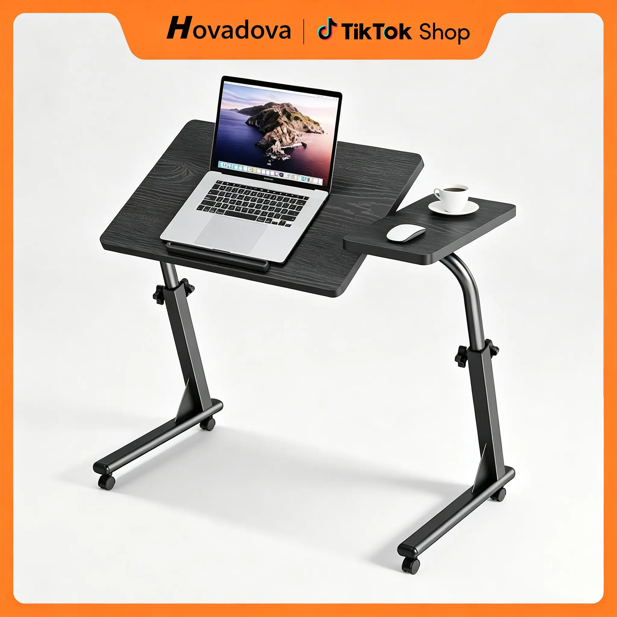 Height-Adjustable Folding Laptop Tray Table with Wheels & Tilt Top, Mobile Computer Accessory for Sofa, Bed Use, Portable Side Desk for Eating, Snacking