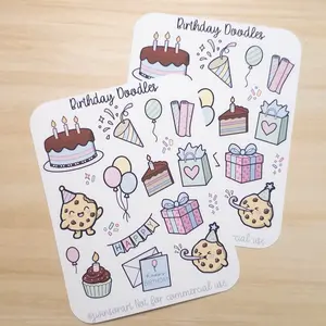 Birthday Doodles Stickers | Cookie Character Birthday Planner Stickers | Pastel Birthday Icons for Journals & Scrapbooking