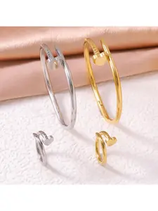 Best-selling minimalist and stylish stainless steel heart-shaped bracelet and ring set for European and American fashion vacation photos, couple wristbands