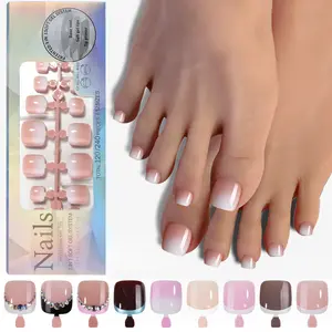 Spring, French-style toenail patches, wearable matte toenail patches, beach manicure, DIY, does not include glue, top coat and lamp, beach manicure