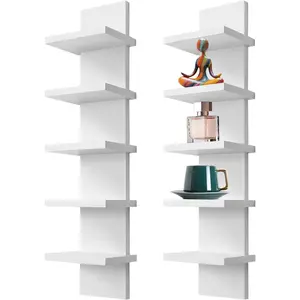2 Pack 5 Tier Wall Shelf Unit - 31" Lack Floating Shelf, Compact Display Floating Shelf, Vertical Column Wall Decor Mount Floating Storage Organizer Tall Tower Shelf for Bedrooms, Living Rooms