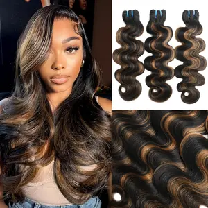 MISSTOO 1B/30 Ombre Piano Brown Highlight Brazilian Human Hair Bundles, Unprocessed Virgin Raw Body Wave Hair, Tight Double Weft Sew In Quick Weave Natural Wavy Hair Extensions