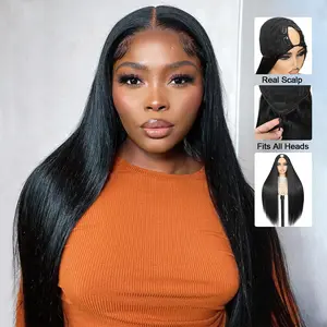Urgirl V Part Straight Human Hair Wig Upgraded Drawstring V Part Wig Human Hair Burmese Curly 180% Density Glueless Clip in Half Wig Straight Human Hair Wigs for Black WomenNo Sew No Glue Beginner Friendly #TikTokShopStockUp#Summervibes