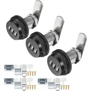 3 Pack Combination Cabinet Cam Lock Password Coded Lock with 1-1/8''Cylinder and Chrome Finish,  Combi-Cam Locks for Cabinet Filing Drawer Mailbox (Black)