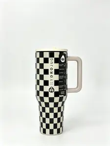 HydroJug 40oz Vintage Black White Checkerboard Drinkware Flask, Leak-Proof Stainless Steel Insulated Travel Cup, Keeps Drinks Cold 24H, Flasks Drinkware Mug Tumbler Bottles Portable Water Bottles Bottled