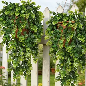 2 Pcs Fake Hanging Plants Fake Plants Eucalyptus Leaves UV Resistant Fake Vines Ivy Artificial Decorative Plants Outdoor Faux Plants Indoor Bedroom Living Room Boho Wall Porch Shelf Decor Artificial Faux Greenery Garden Decorations
