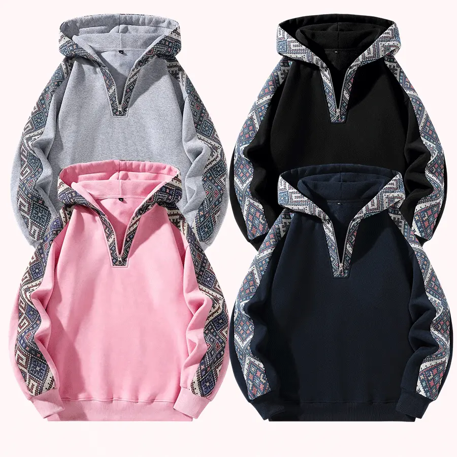 Menswear Unisex Half-Zip Sweatshirt, Ethnic-Style Plain Stylish Casual Top, Regular Fit for All Seasons Everyday Wear