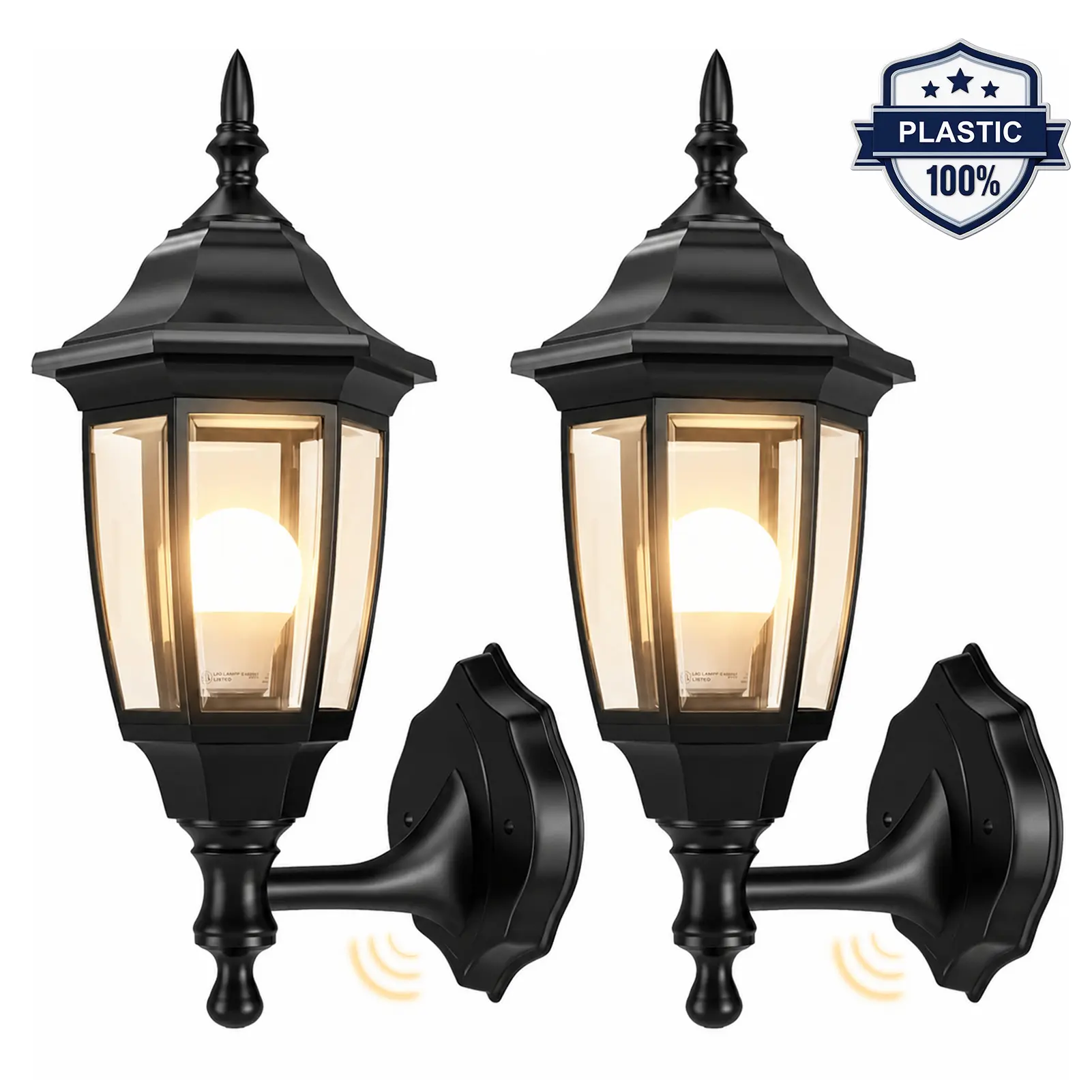EMART 2-Pack Plastic Waterproof Anti-Corrosion Outdoor Wall Lanterns, Bulbs Included Classic Black Wall Sconce Light Fixtures for Front Door, Patio - Waterproof Lamp, Outdoor Lights for House Porch Installation