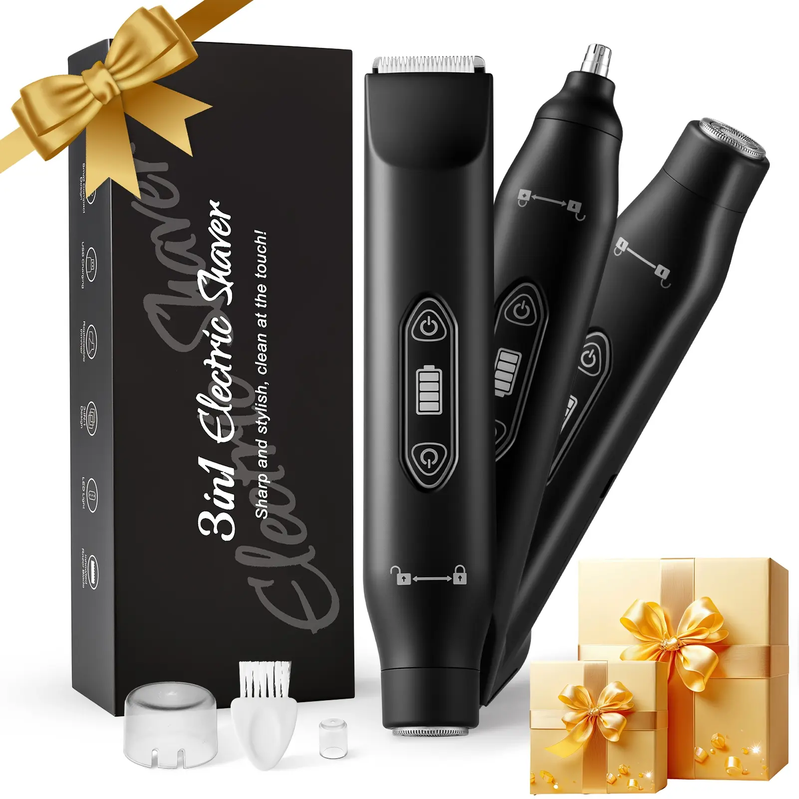 3-in-1 Electric Body & Facial Trimmer, Multifunctional Hair Trimmer, Facial Hair Groomer, Professional Painless Pubic, Bikini, Underarm, Leg Hair Removal - IPX6 Waterproof, 2 Replaceable Heads, USB Rechargeable, for Women and Men, Christmas Gift Idea
