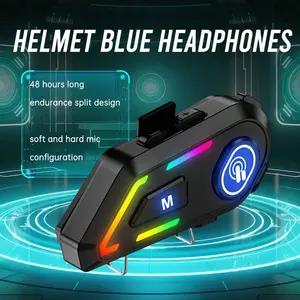 Motorcycle Helmet Headset - Built-In Adjustable RGB Lighting Effects, Helmet Speakers With 2 Type Mics, Supports Connect Two Mobile Phones, Hands Free Call/Music/Noise Cancellation/Wake Up AI Assistant
