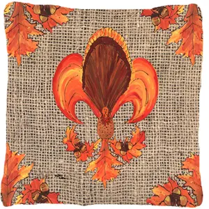 Carolines Treasures  14 x 14 in. Thanksgiving Turkey Fleur de lis Decorative Fabric Pillow
