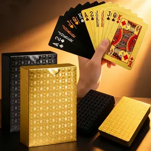 Waterproof Playing Cards 2 Pack, Plastic Poker Cards, Deck of Cards, Diamond Plastic Playing Cards for Beach Blackjack Texas Canasta Bridge Adult Card Games, Gold & Black